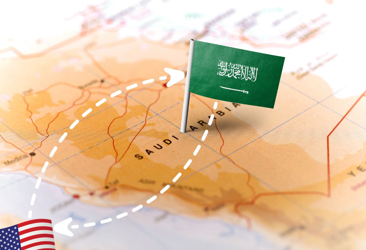 USA-Saudi Arabia Automotive Parts Distribution Collection Agency: Saudi Arabia pinned on the map with flag